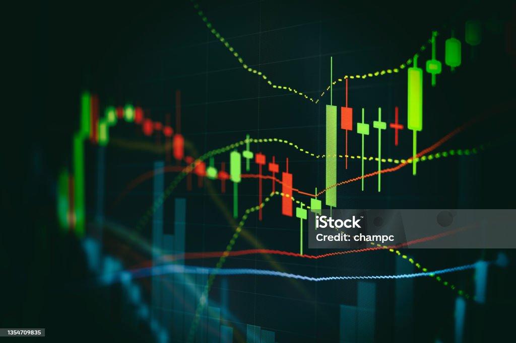 close up financial chart with uptrend line graph in stock market background